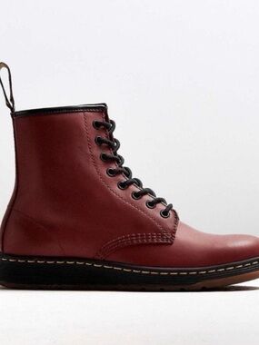 Dr. Martens Men's 1460 Newton Cherry Red Leather 8-Eye Lace-Up Boots